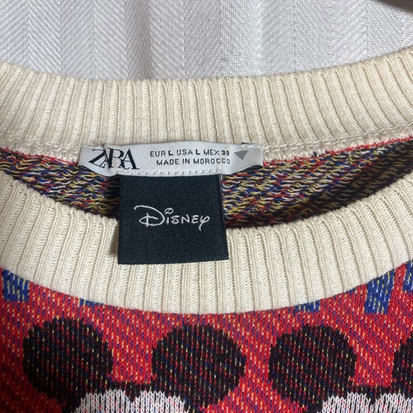 Zara Disney Mickey Mouse Knit Sweater Vest Multi-Color Jacquard Crop L Festival - Picture 4 of 5